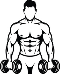 Fototapeta premium Gym Pose Line Art – Muscular Man Silhouette Collection Bodybuilder One Line Drawing – Fitness Silhouette Vector Set