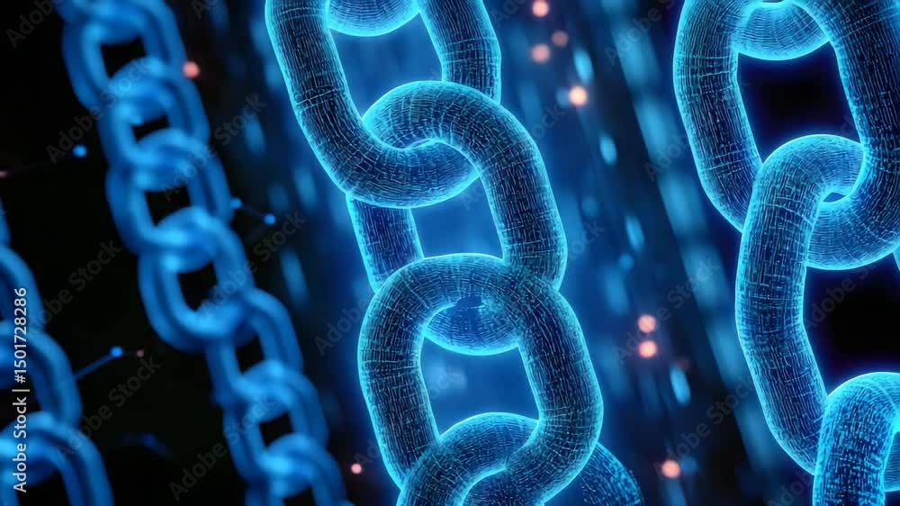 Poster modern chain design with blue background and illuminating blue light creating an artistic atmosphere