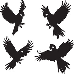 Obraz premium Black Cockatoo Silhouettes: Vector Illustration of Birds in Flight, Wildlife Art, Graphic Design Element, Australian Fauna, Birdwatching Icon
