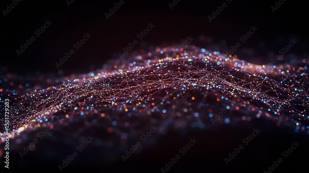 Poster interconnected network shimmering across a dark void