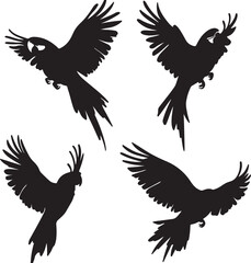 Obraz premium Flying Parrot Silhouettes Vector Art: Tropical Bird Illustrations for Graphic Design, Wildlife Projects, and Creative Designs