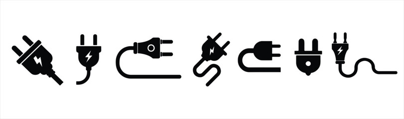 Electric plug vector set hand drawn illustration on white background. electric plug icon silhouette set.