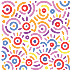 Fun colorful doodle seamless pattern. Creative minimalist style art background for children or trendy design with basic shapes. Simple childish scribble backdrop.