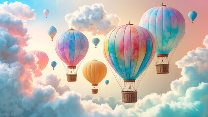 Naklejka premium Colorful Hot Air Balloons in Dreamy Sky