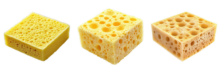 Three different types of yellow sponge blocks