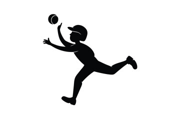 Baseball Player Catching Ball Silhouette.
