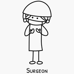 Cartoon female surgeon with surgical cap and mask