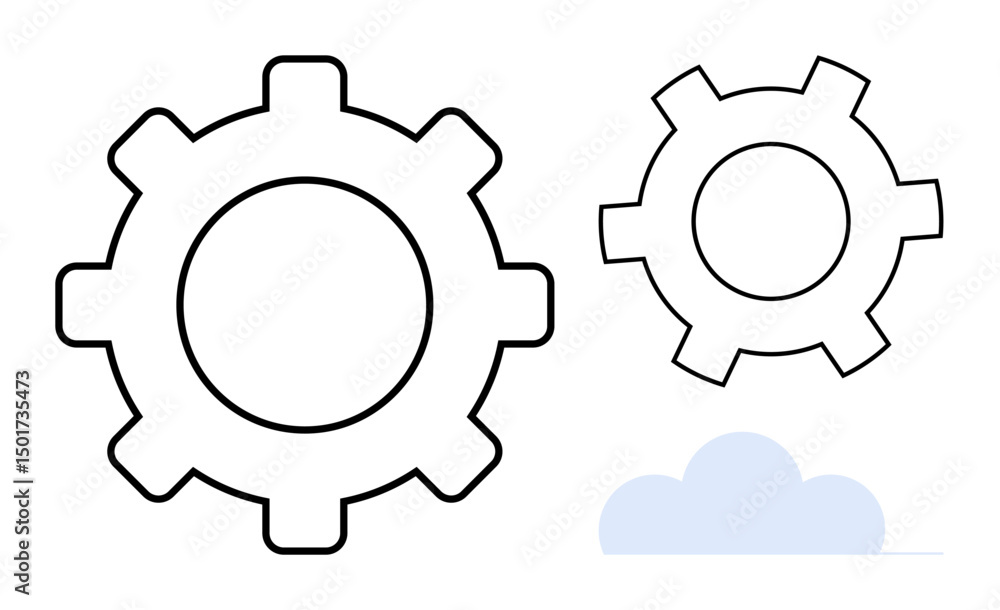 Aufkleber two outlined gears of different sizes connected near a minimal cloud shape. ideal for automation, co