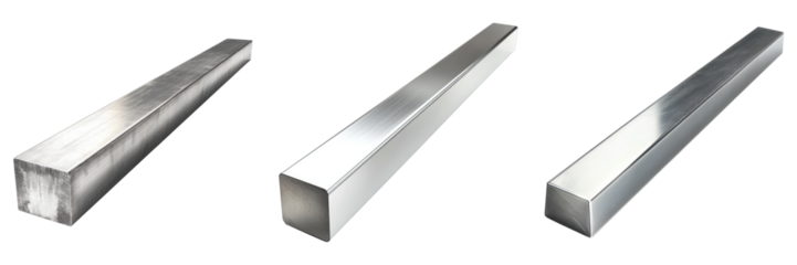 Three different types of metal bars are shown, with one being silver