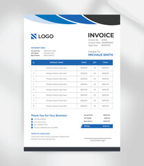 Professional Blue Invoice Template  Editable A4 Size Business Bill Design for Print & Digital Use
