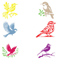 Set of vector color birds