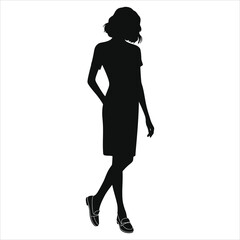 ( Loafers ballet flats)Vector Silhouette of a Woman Walking in Elegant Dress and Loafers/A sophisticated silhouette of a woman walking, conveying a sense of grace and confidence.
