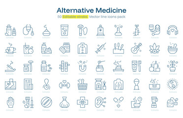Alternative Medicine line icon pack. Alternative Medicine Stroke icon set. Editable Stroke icon