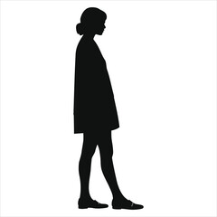 ( Loafers ballet flats)Elegant Woman in Profile Vector Silhouette Against a Light Background/A simple, elegant silhouette of a woman standing in profile view.