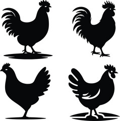 Hen Silhouette Vector | Farm Chicken Illustration | Black and White Hen Art | Poultry Animal Clipart