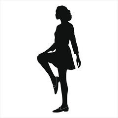 (Loafers ballet flats) Dance Vector Silhouette of a Woman/A captivating silhouette of a woman performing an Irish dance step, showcasing the elegance and poise of the tradition.