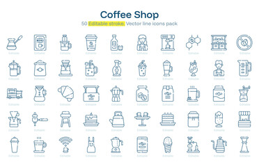Coffee Shop line icon pack. Coffee Shop Stroke icon set. Editable Stroke icon