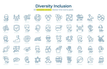 Diversity Inclusion line icon pack. Diversity Inclusion Stroke icon set. Editable Stroke icon