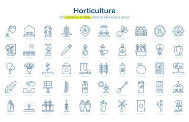 Horticulture line icon pack. Horticulture Stroke icon set. Editable Stroke icon