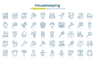 Fototapeta premium Housekeeping line icon pack. Housekeeping Stroke icon set. Editable Stroke icon