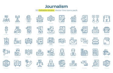 Journalism line icon pack. Journalism Stroke icon set. Editable Stroke icon
