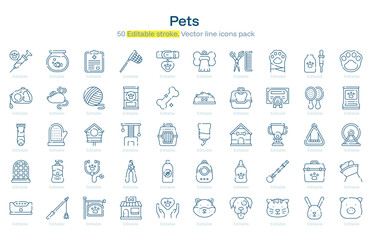 Pets line icon pack. Pets Stroke icon set. Editable Stroke icon