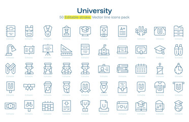 University line icon pack. University Stroke icon set. Editable Stroke icon