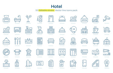 Hotel line icon pack. Hotel Stroke icon set. Editable Stroke icon