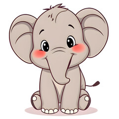 Fototapeta premium Adorable Baby Elephant Cartoon Illustration – Cute Sitting Animal with Blush Cheeks Isolated on White Background for Nursery and Kids Design