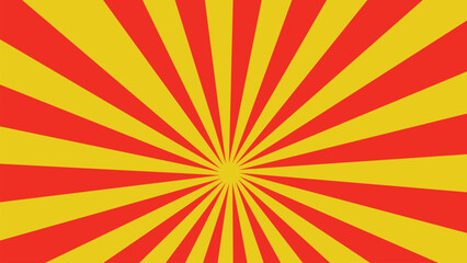 Obraz premium Yellow and red banner with Sun rays, yellow comic background. Sunburst background