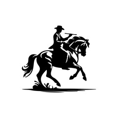 Cowboy riding horse silhouette isolated on white background