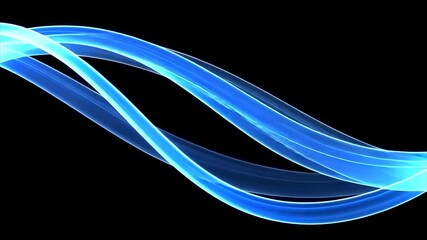 A vibrant abstract design showcasing flowing blue light trails against a stark black backdrop creating a captivating contrast in form and color