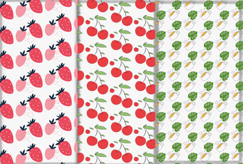 Cute cherry strawberry  fruits  pattern background vector design