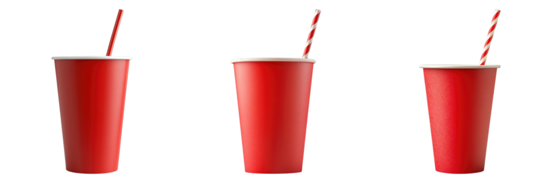 Three red cups with straws in them