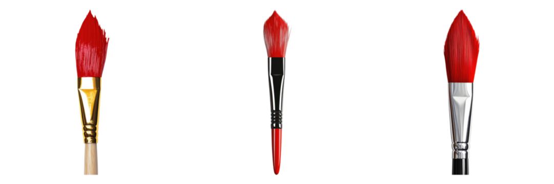 Three red paintbrushes are shown in a row