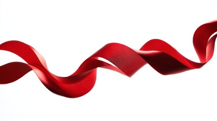 Wavy red ribbon in motion, elegant curves, pure white background -- simplicity in dynamic form
