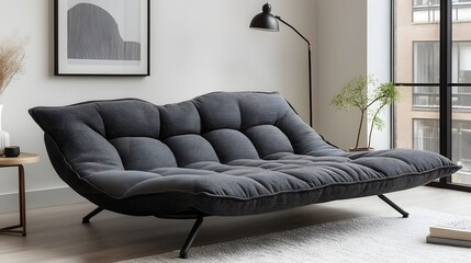Modern gray sofa with apartment living room.