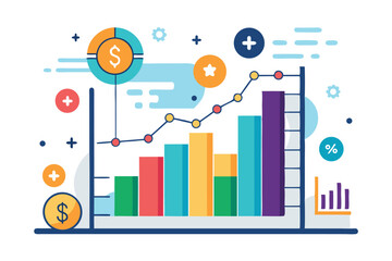 Financial growth chart with increasing graph and bar elements flat vector