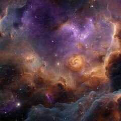 Fototapeta premium Cosmic nebula exploration showing vibrant purple and gold hues with sparkling stars in deep outer space