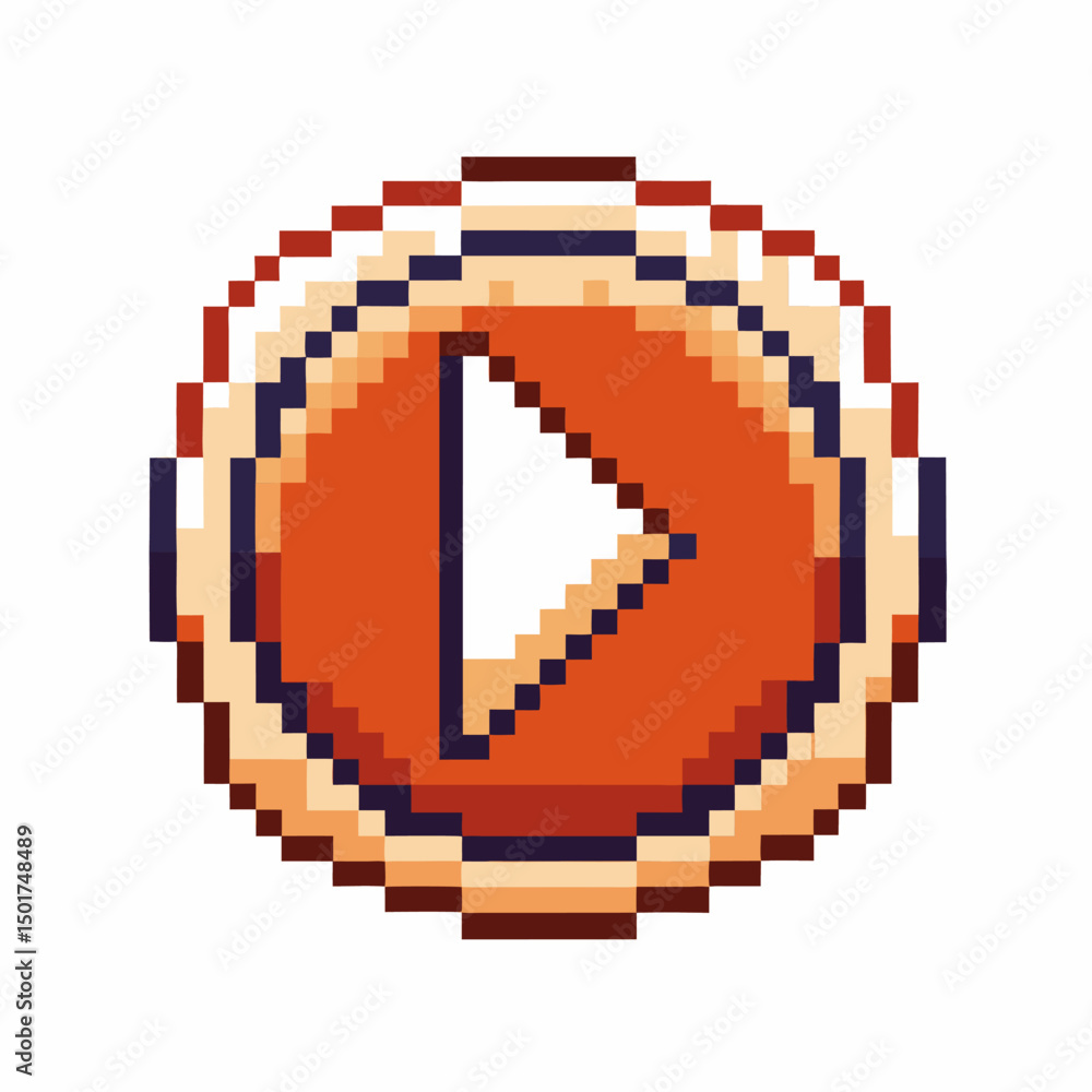 Aufkleber pixelated red play button icon on circular background for digital media interface