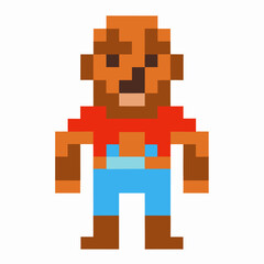 Fototapeta premium pixel art character in colorful outfit, retro gaming nostalgic blocky design, vibrant digital illustration