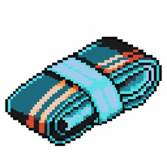 Fototapeta premium Pixel art blanket folded textile, retro gaming style, colorful striped pattern