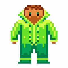 Fototapeta premium Pixel art character with green pixelated hoodie, retro game design
