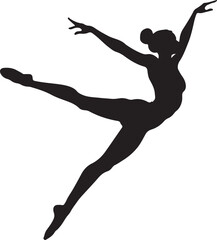 Silhouette of a Ballerina Dancer in Mid-Air Leap: Elegant Ballet Pose, Artistic Vector Illustration for Dance and Performance Arts Designs