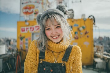 Stylish Smiling Elderly Woman with Fashionable Appearance