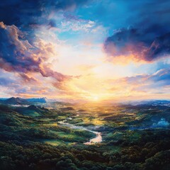 Fototapeta premium Breathtaking sunrise over rolling hills nature landscape tranquil environment scenic viewpoint natural beauty