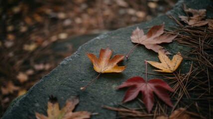 Peaceful Fall Forest Floor with Scattered Leaves and Pine Needles