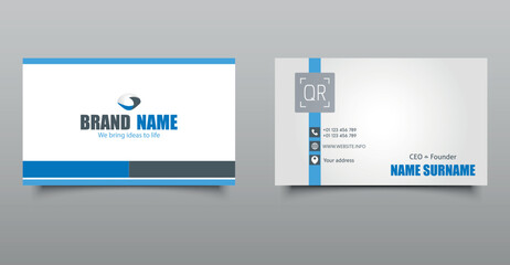 Blue business card template, Vector graphics.