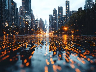 City lights reflection at night urban landscape photography modern city ground view aesthetic serenity
