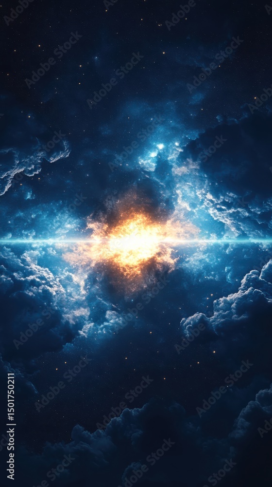 Poster celestial explosion event outer space digital artwork cosmic environment abstract viewpoint explorat